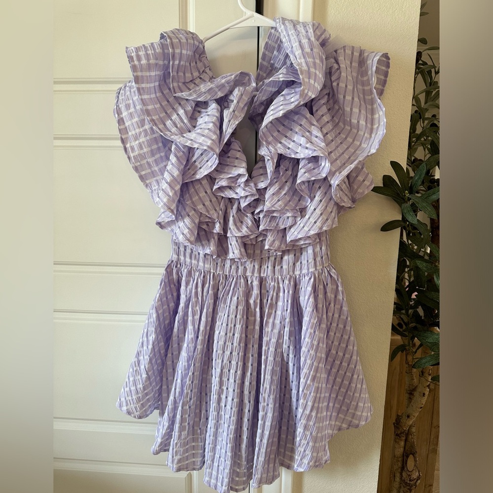 ASOS LUXE plunge triple ruffle romper in lilac size 2